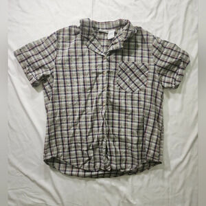 Basic Editions Womens Button Up Plaid Casual Top